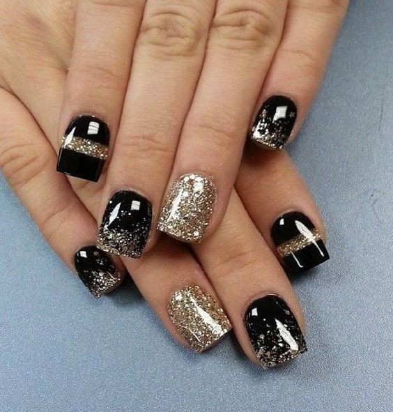 Classic Black with Gold Manicure