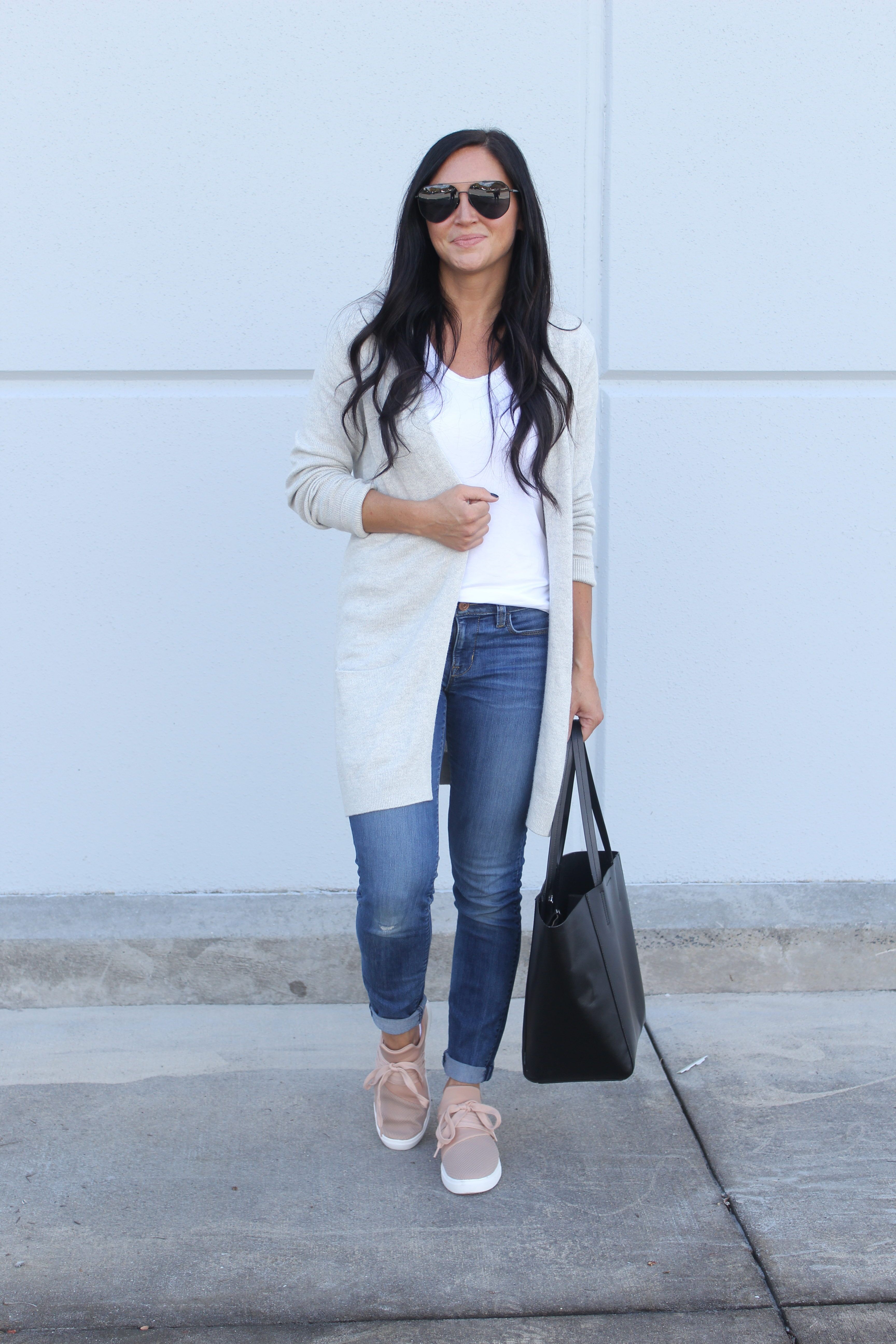 A Cardigan, Jeans, & Sneakers