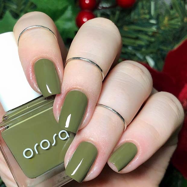 Olive green short nail color