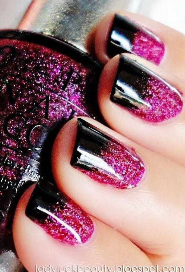 Pink and Black Sparkles nails