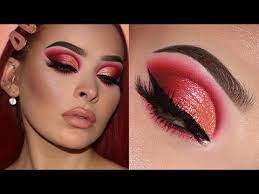 Red and peach eye shadow