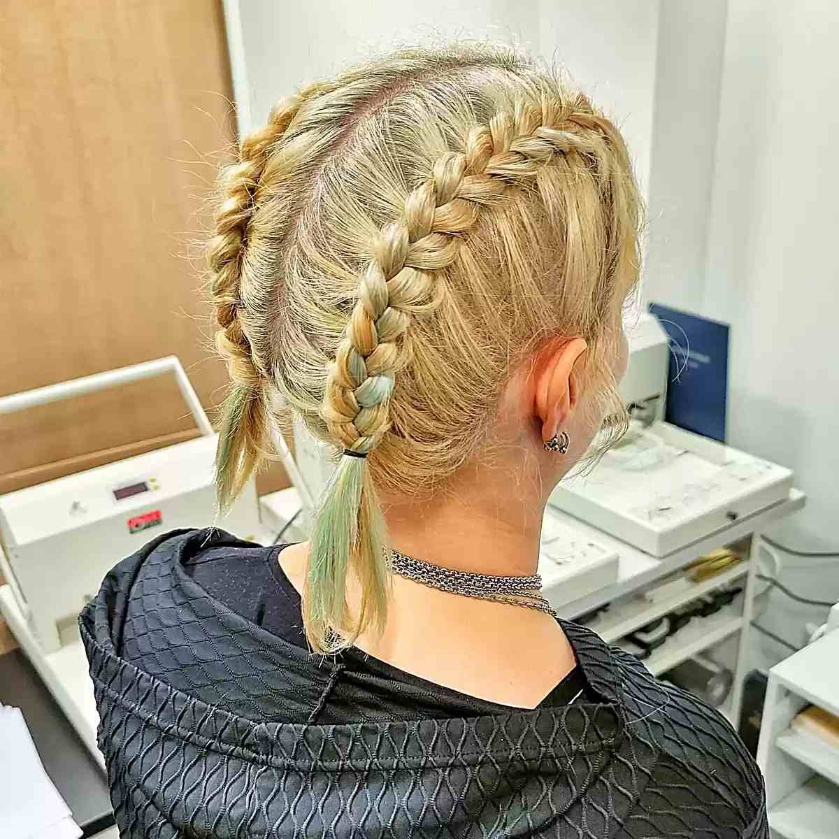 Tight Double Braids for Short Hair