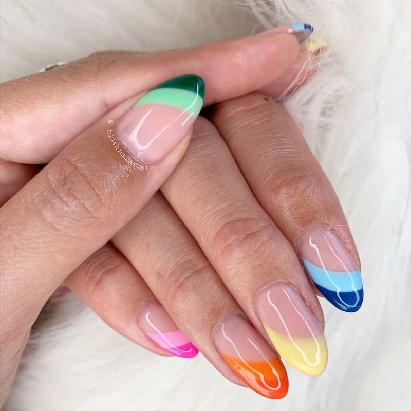 Rainbow Tips Short Almond Nails