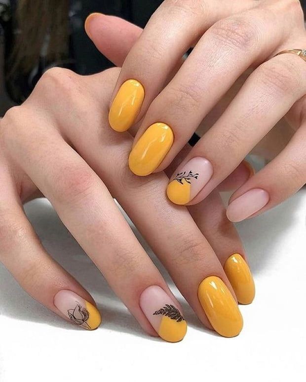 Yellow Short Almond Nails